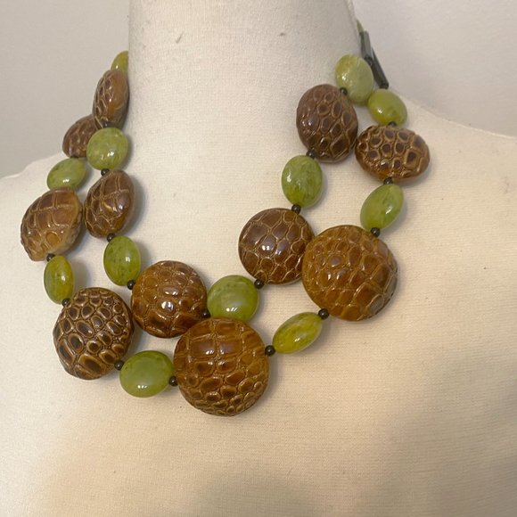 ANGELA CAPUTI Brown & Green Resin Two Strand Necklace - Picture 3 of 7